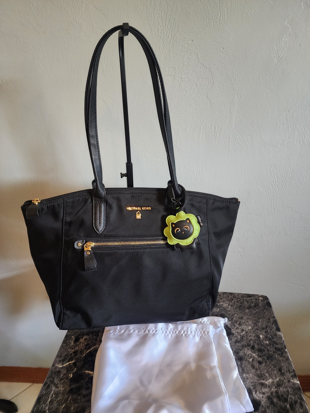Michael Kors Kelsey Black Nylon Tote Bag with Gold Hardware